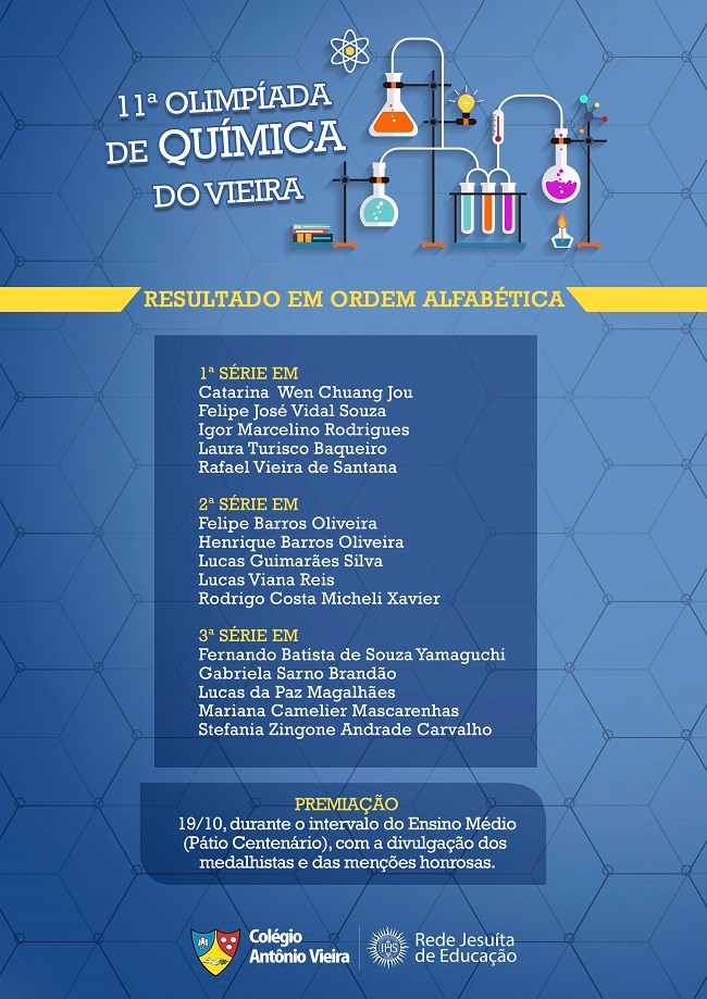 Resultado da 11ª Olimpíada de Química do Vieira