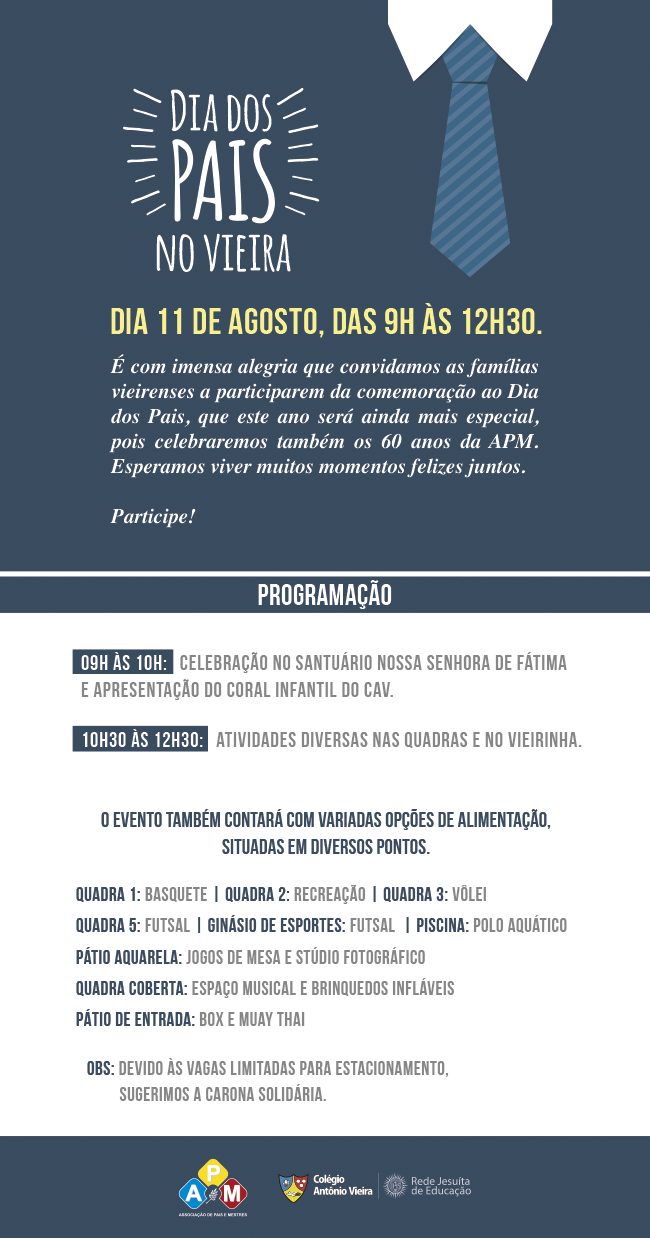Dia dos Pais e 60 anos da APM são celebrados no dia 11 de agosto