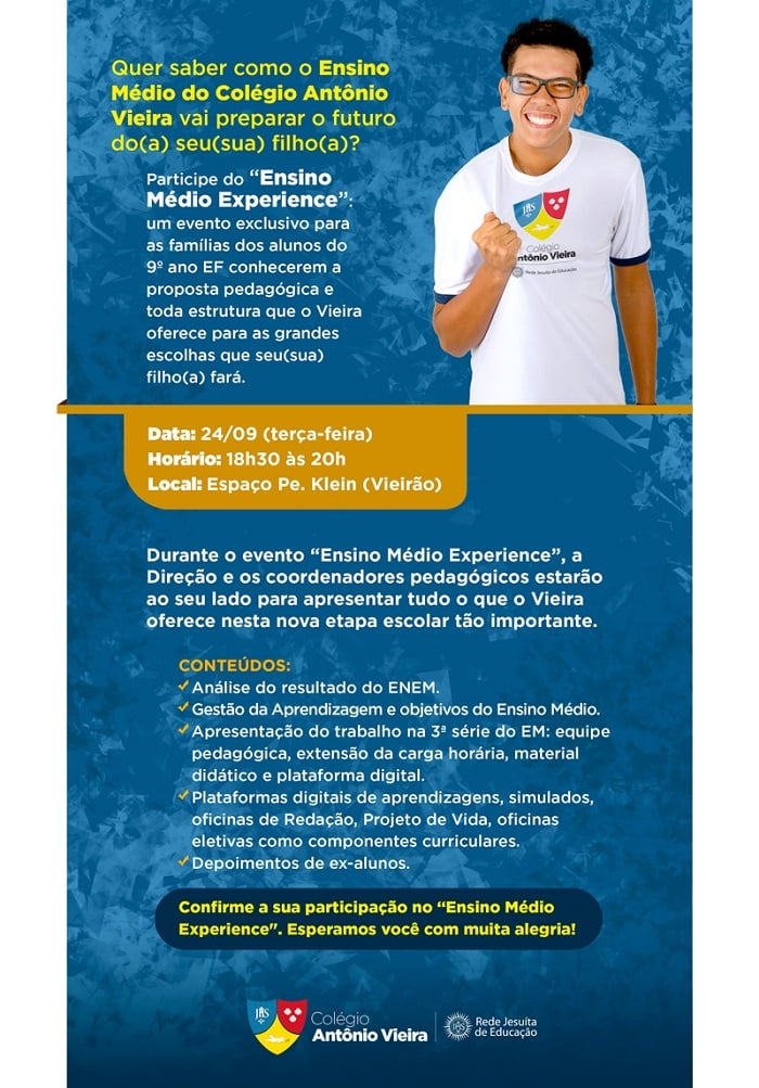 Vieira Experience mobiliza famílias do 9º ano EF no dia 24 de setembro