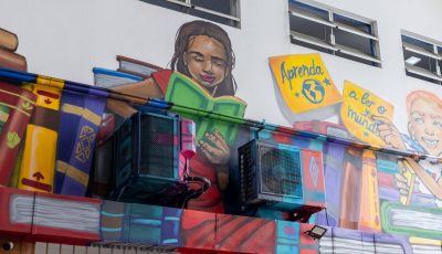 Grafite de Been Andrade estimula aprendizagem e interação no Prédio dos 6º e 7º anos do Vieira