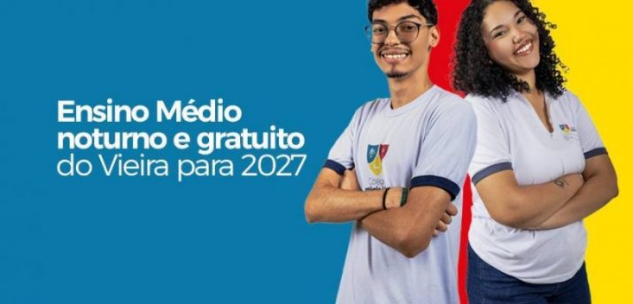 Último dia para se inscrever para 40 bolsas integrais no Ensino Médio Noturno do Vieira